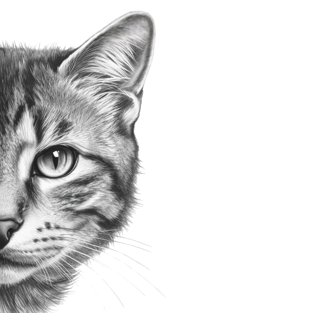 Black and white illustration of a cat, celebrating the companionship and love pets bring into our lives.