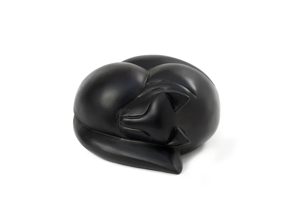 Black sleeping cat cremation urn for cat ashes