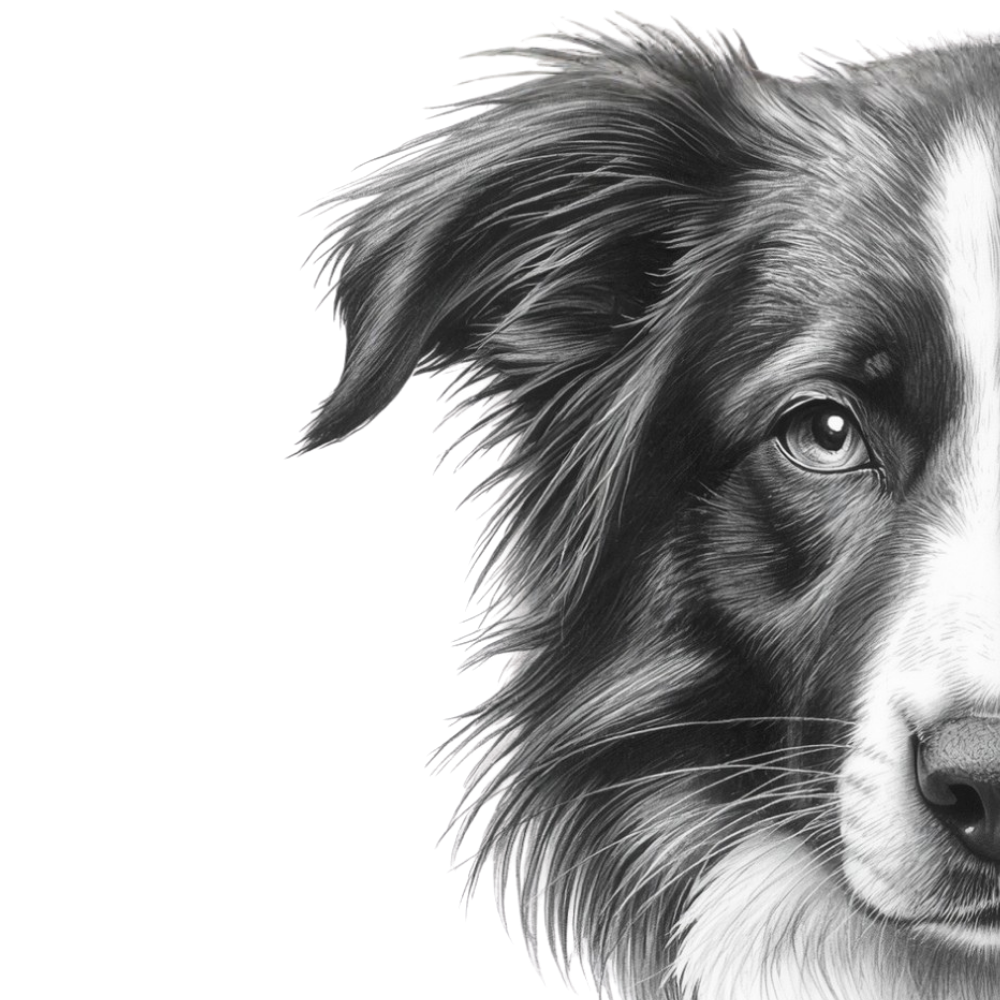 Black and white illustration of a dog, representing the special bond we share with our pets.