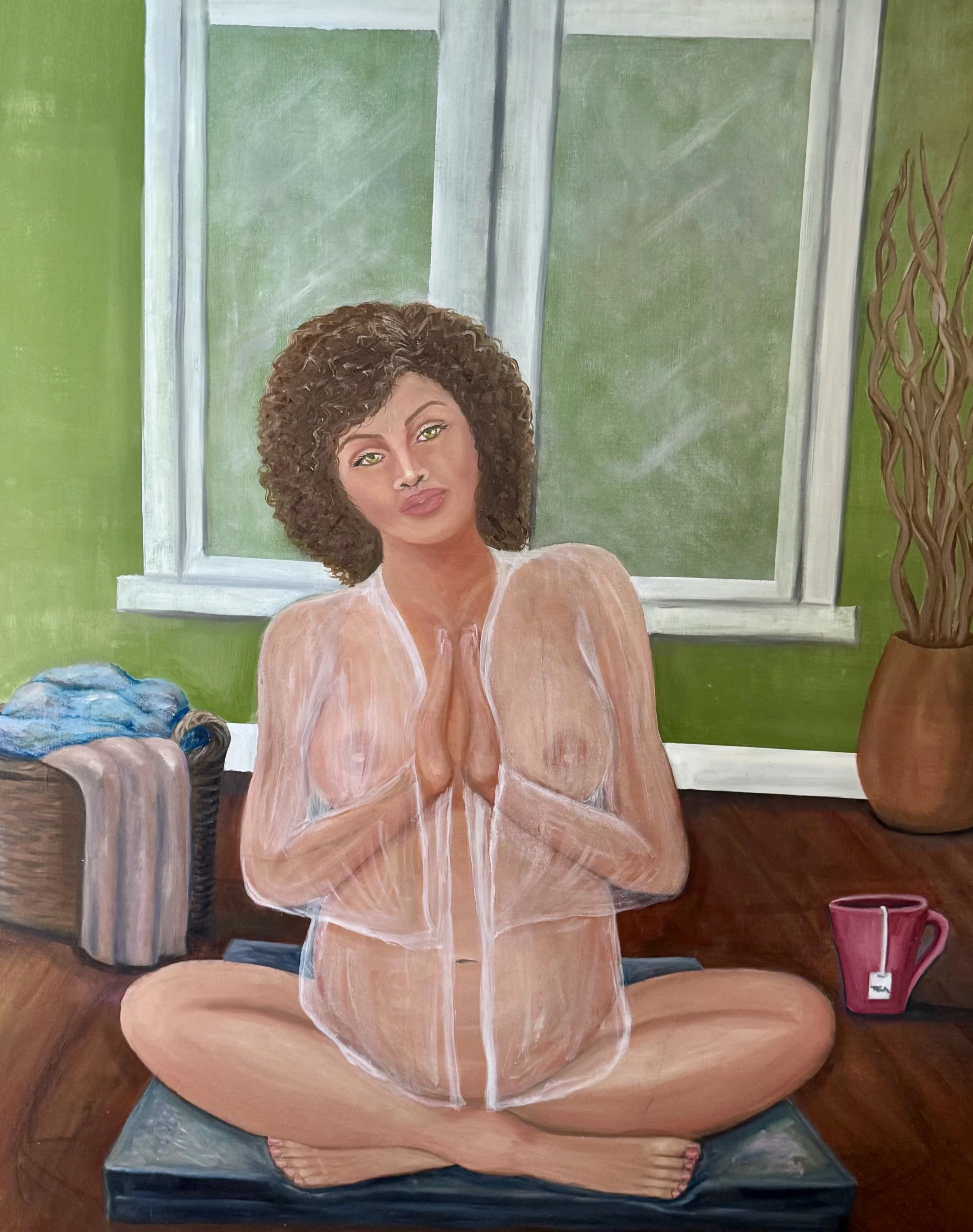 “Between Breath and Being: Bound by Waiting and Work” 2025 Oil on Belgian Linen 102cm x 122cm