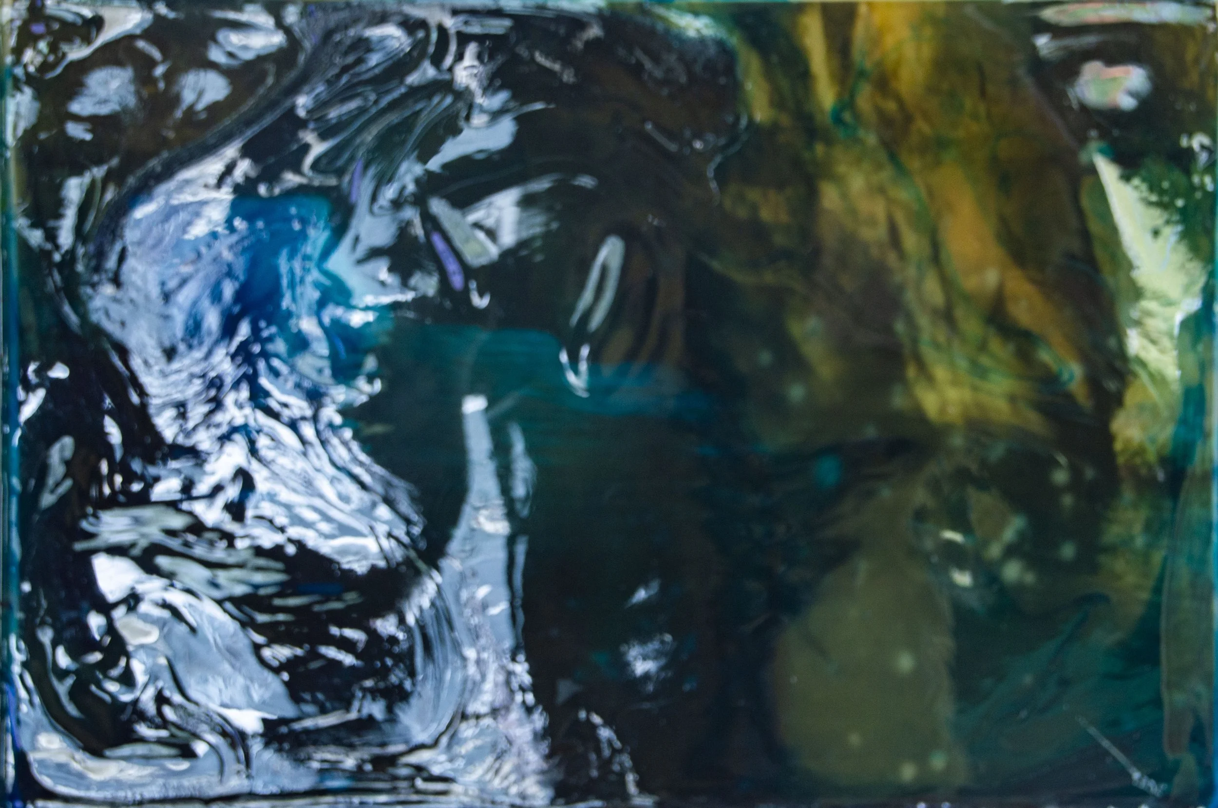 Cavernous malformations” 2020 
Resin and luminous pigments with embedded photograph 
57.5cm x 38cm
