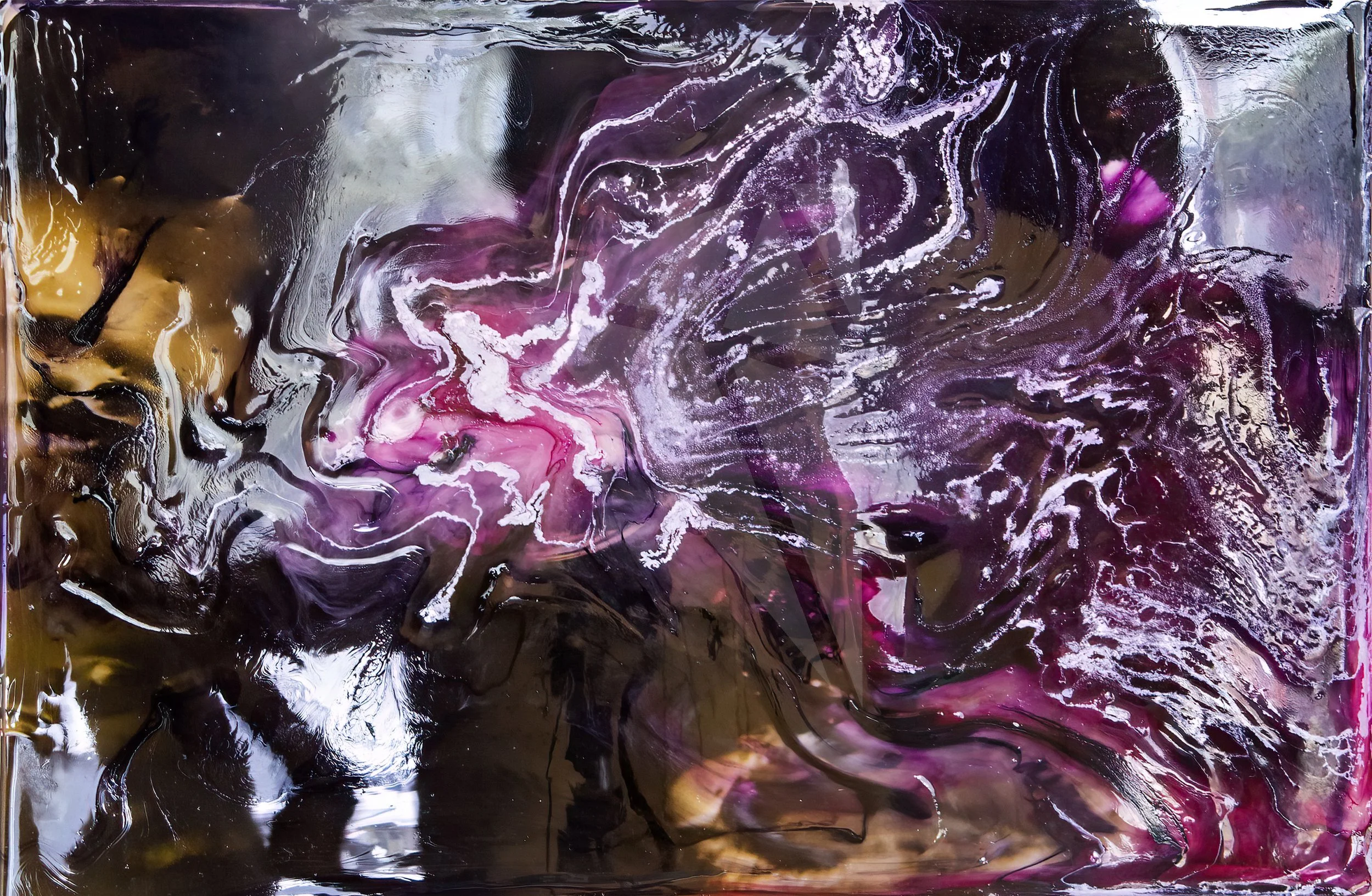 “Tenacious memory” 
2020 
Resin and luminous pigments with embedded photograph 
57.5cm x 38cm