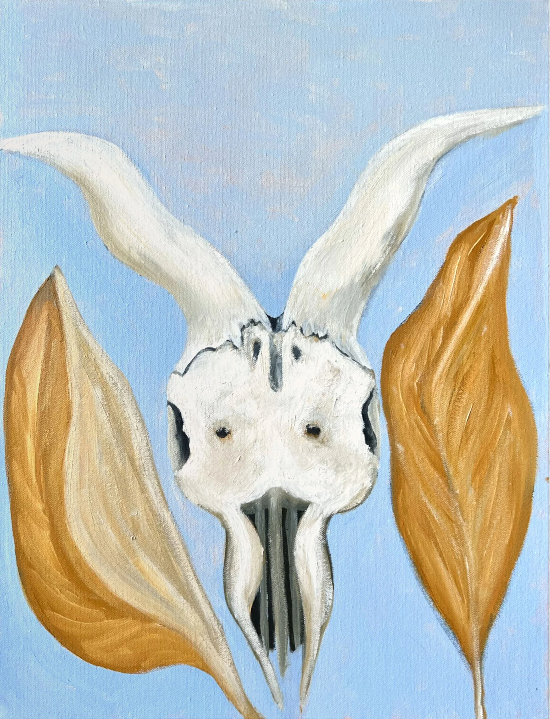 “Natures afterlife: Skull embraced by leaves” 2023 Oil on canvas 50 x 40cm