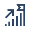 Blue upward arrow with bar chart and ascending line graph.