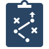 A clipboard with a diagram of a tactical game plan or sports strategy, including X's and O's connected by lines.