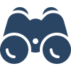 Icon of binoculars in shades of blue.