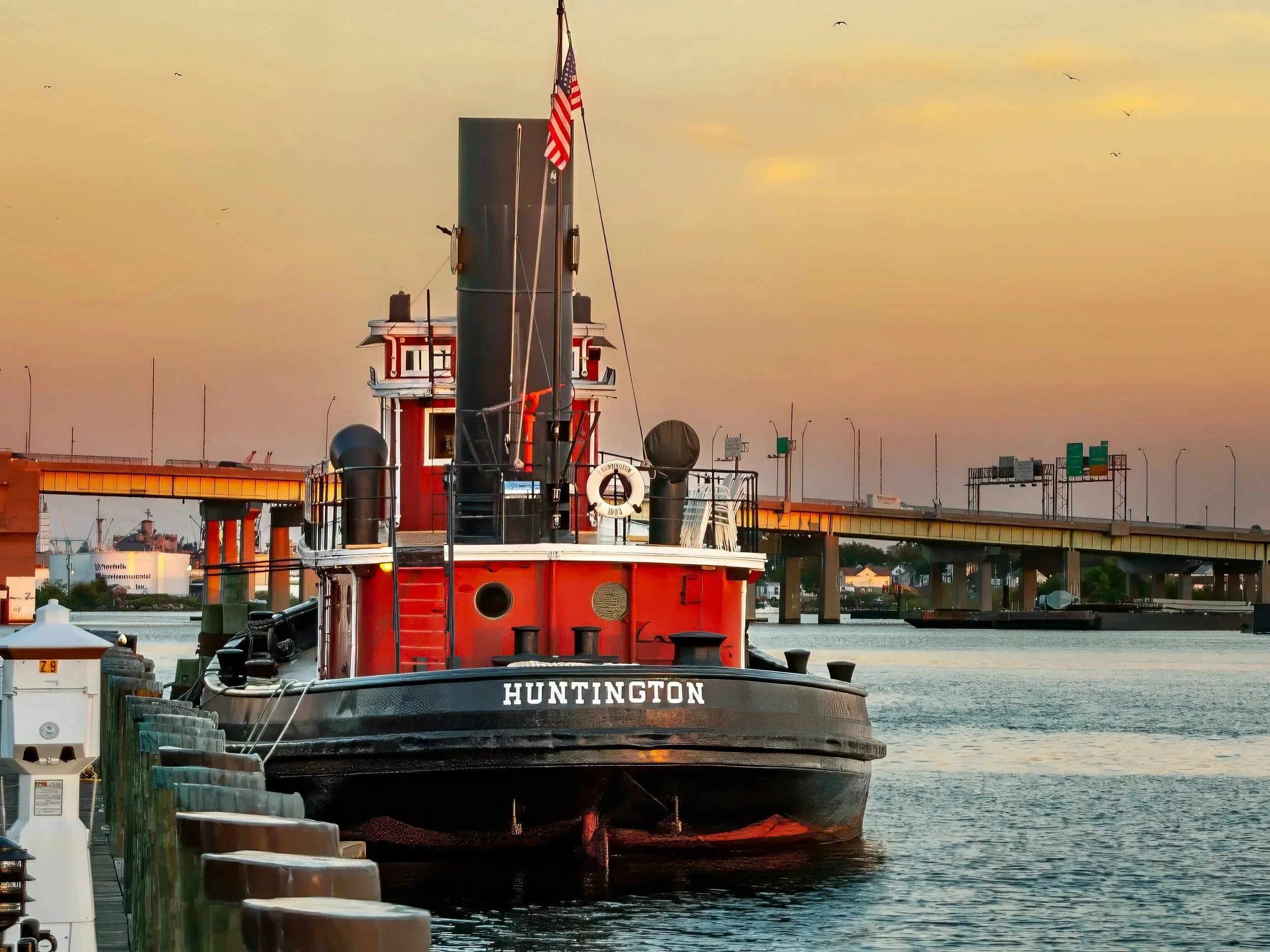 An image of a working tugboat in the Hampton Roads Harbor