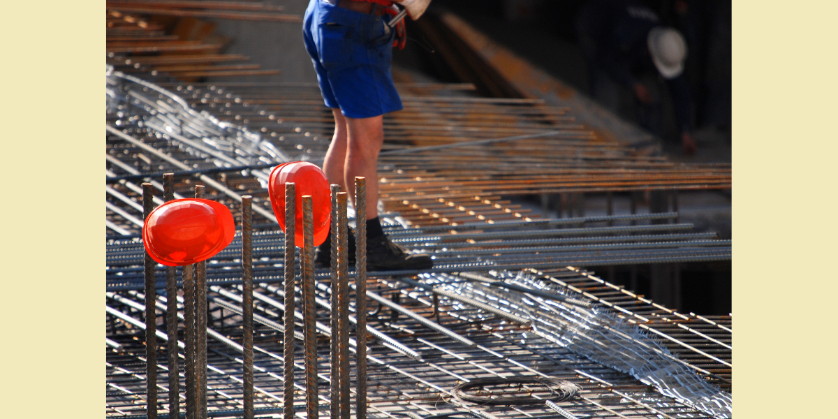 Ironworker forming rebar before a big concrete pour