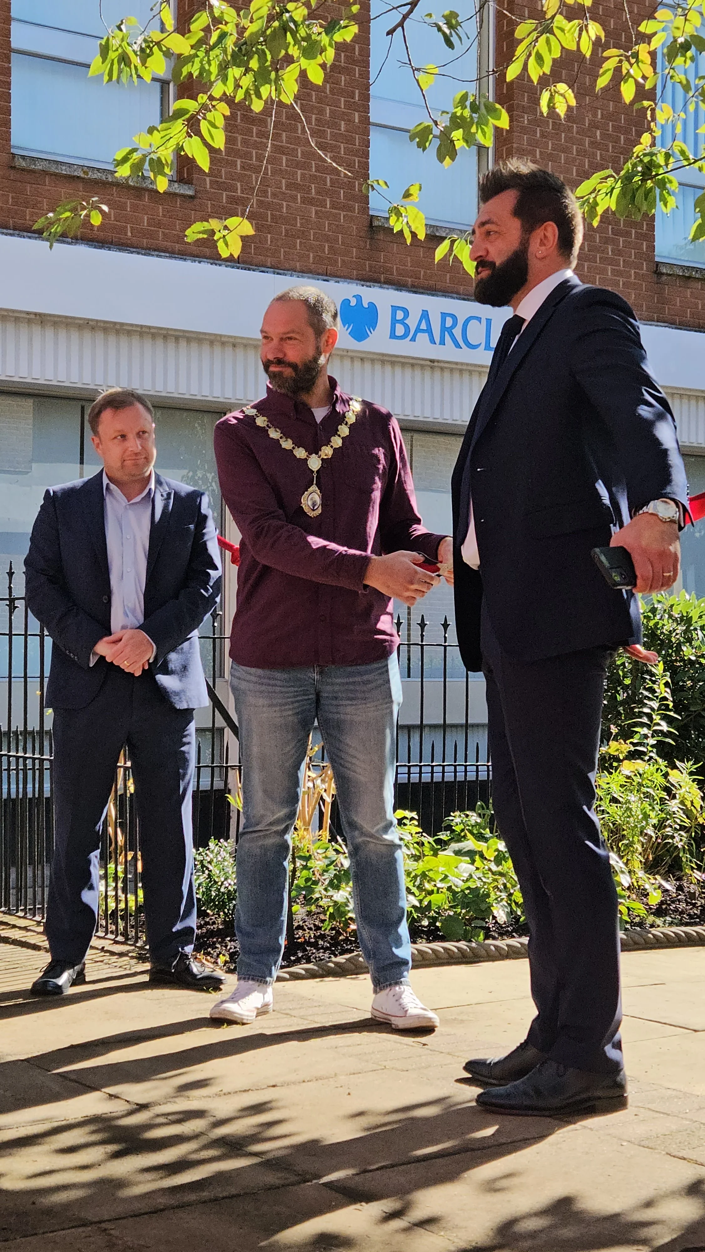 The Mayor Richard Slade, town clerk Chris Robson and Projects Manager Andrew Korolev, officially opening the garden