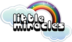Logo of Little Miracles featuring clouds and a rainbow.