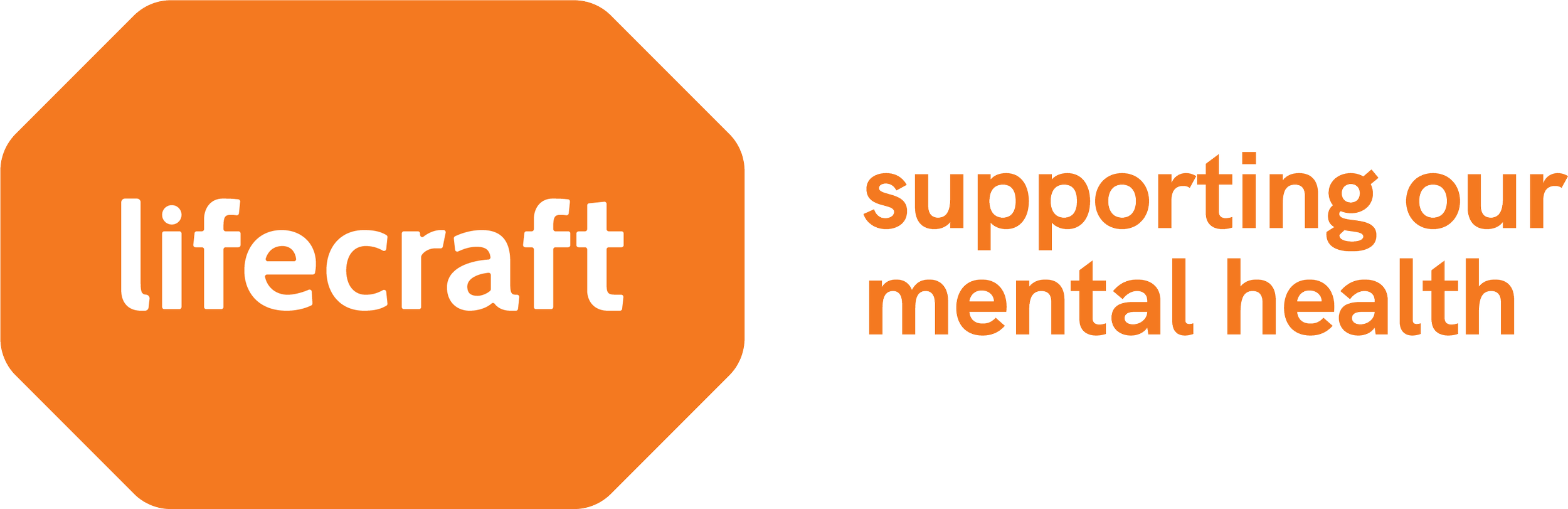 LifeCraft logo with orange hexagon and text supporting our mental health