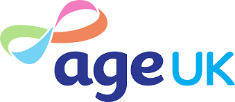 Logo of age UK with colorful overlapping ribbon design and the text 'age UK' in blue.