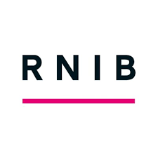 Logo with the letters RNIB above a pink horizontal line