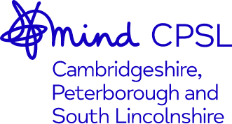Mind CPSL logo with blue text and design, mentioning Cambridgeshire, Peterborough, and South Lincolnshire.