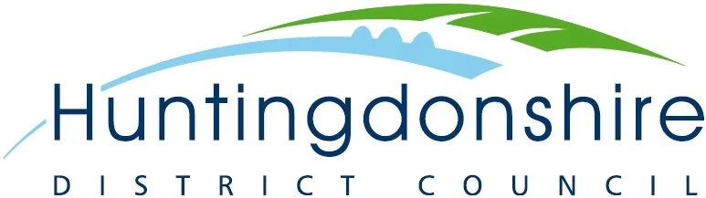 Huntingdonshire District Council logo with stylized green and blue landscape.