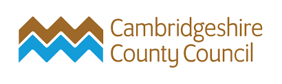 Cambridgeshire County Council logo with zigzag lines in brown, blue, and black