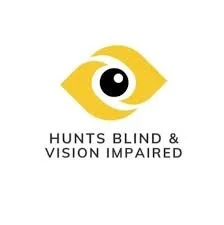 Logo of Hunt's Blind & Vision Impaired featuring a stylized eye with a yellow iris and black pupil.