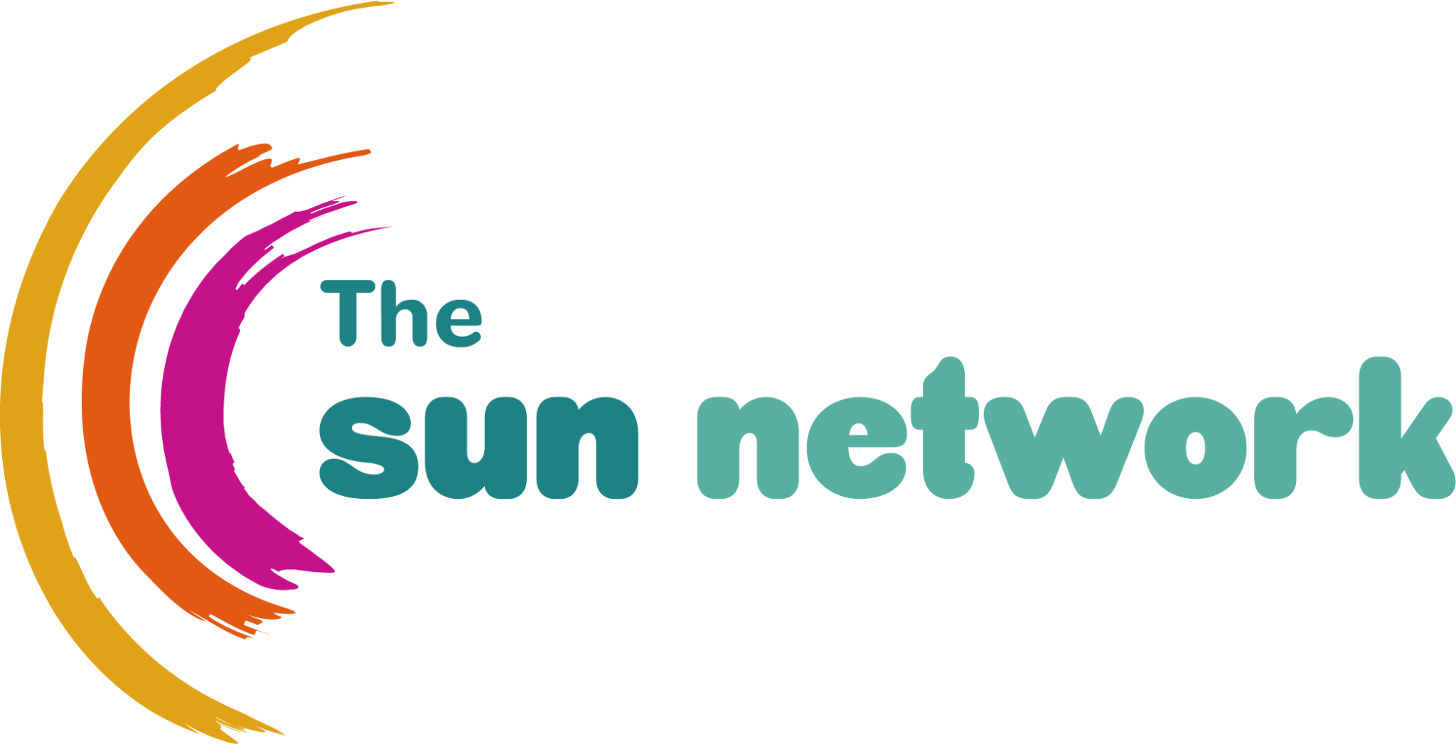 Logo for The Sun Network featuring colorful curved lines to the left of the text.