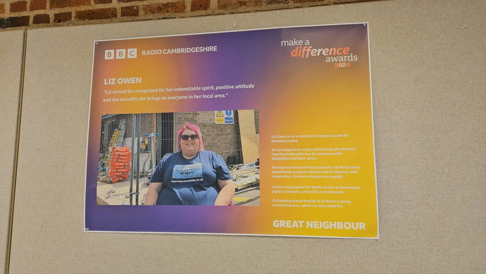 The display for my nomination telling people why I was nominated