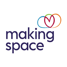 Logo of making space with three interconnected cloud icons in blue, green, orange, and a red heart inside the clouds, accompanied by the text 'making space' beneath.