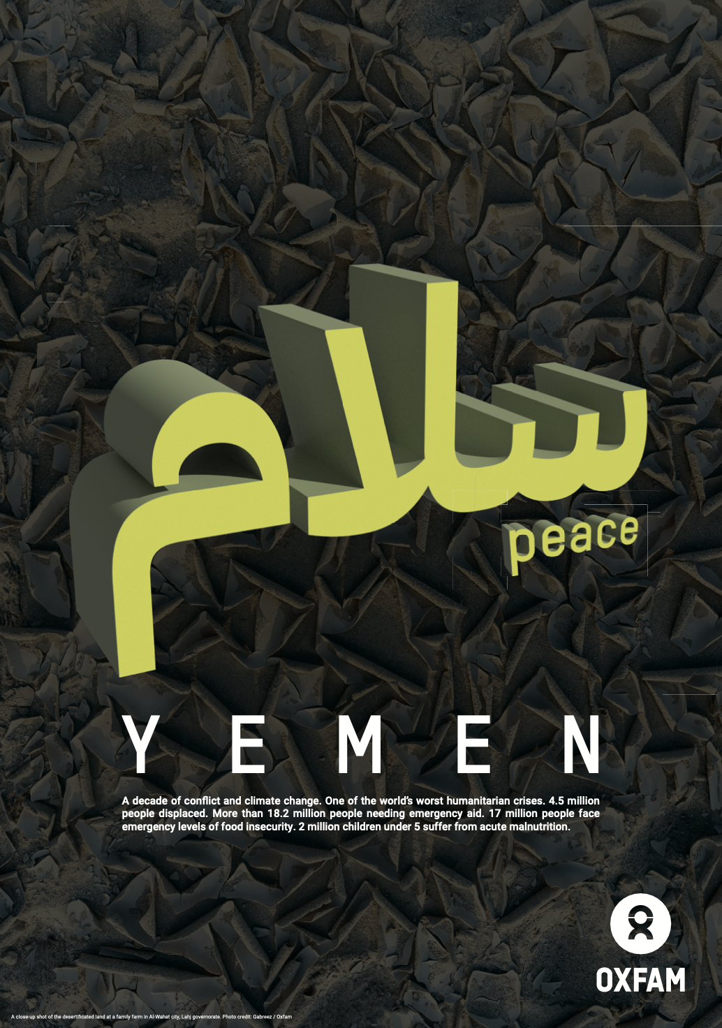 Yemen awareness poster with peace written in Arabic