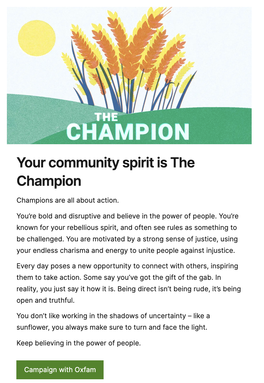 Champion persona for campaigners
