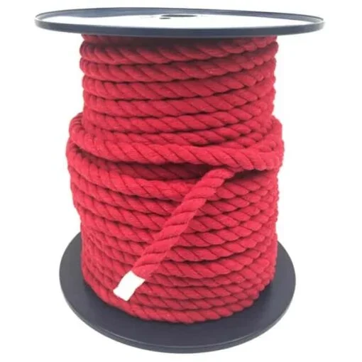 red shibari rope, soft look, cotton on a reel