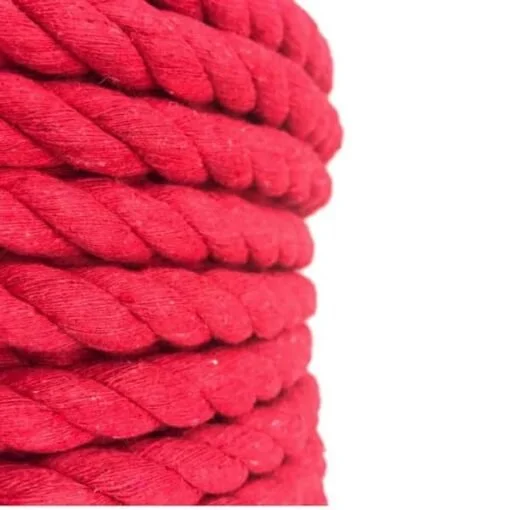 red shibari rope, soft look, cotton on a reel, close up