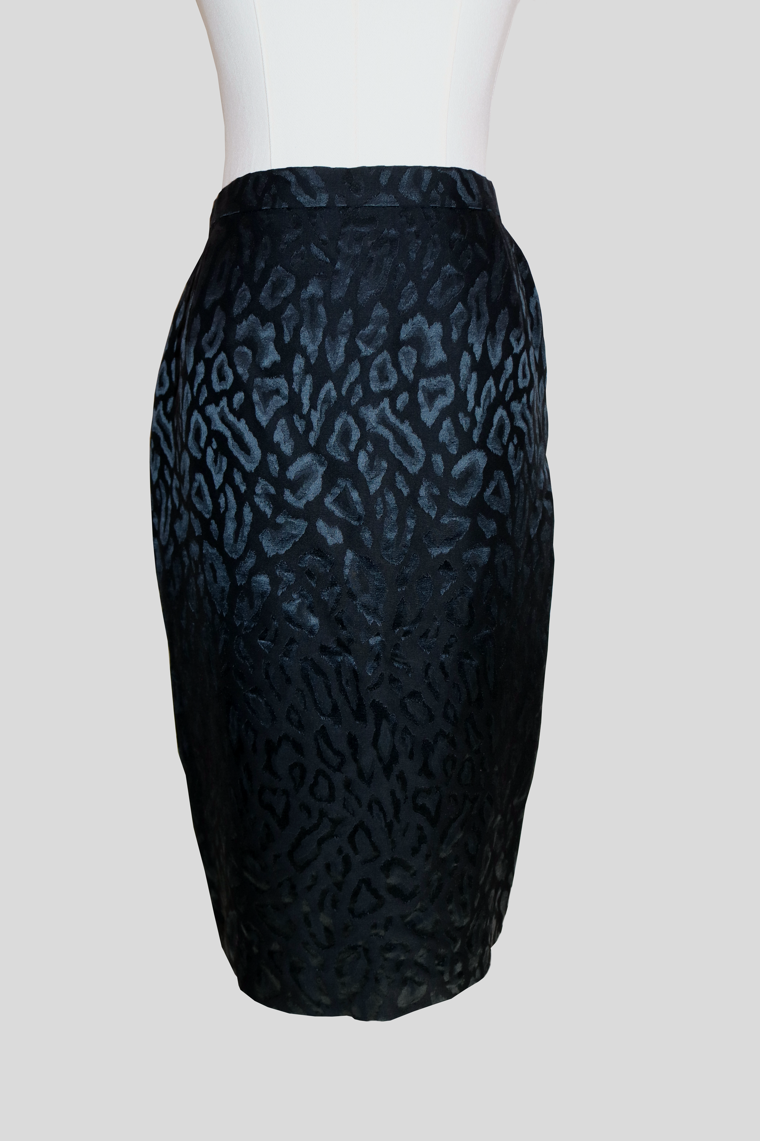 Escada by Margaretha Ley | black animal jacquard silk and wool skirt