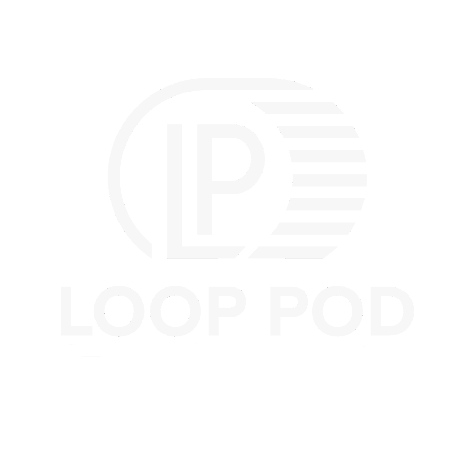 Black and white logo for Loop Pod with a circular design, featuring a large 'LP' in the center, and the words 'Loop Pod' below.