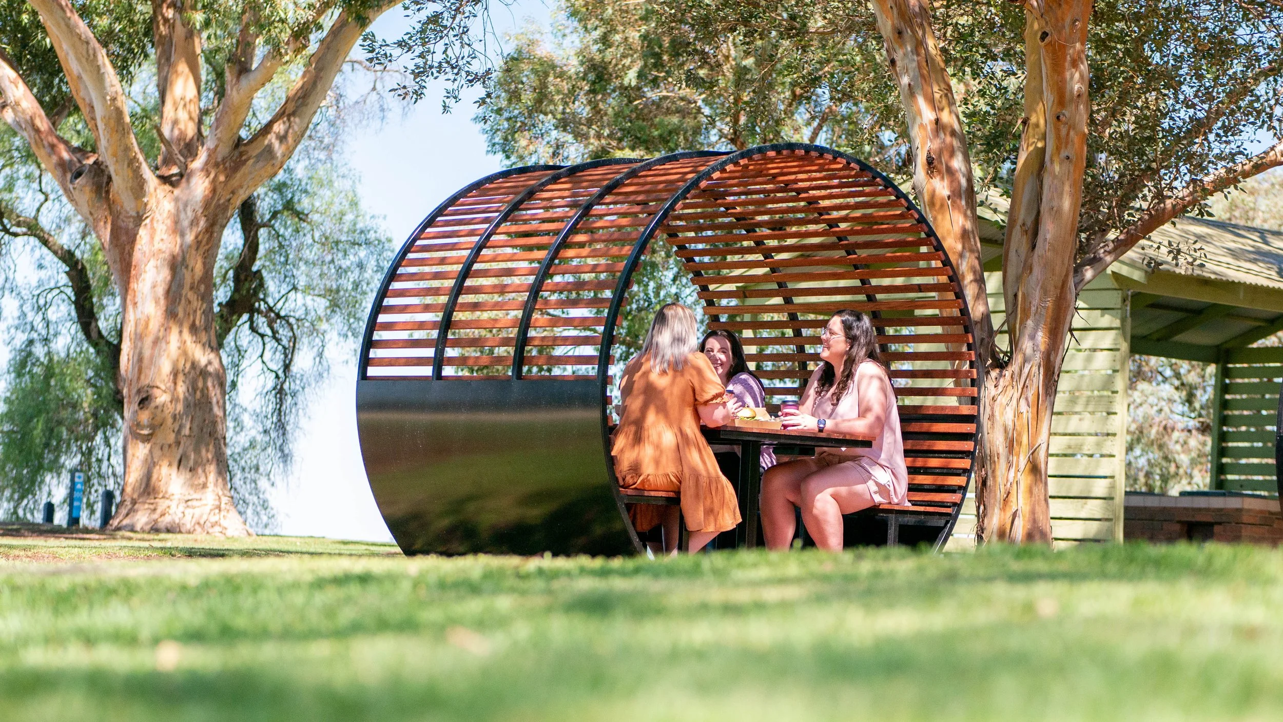 Pods used as outdoor dining in Swan Hill