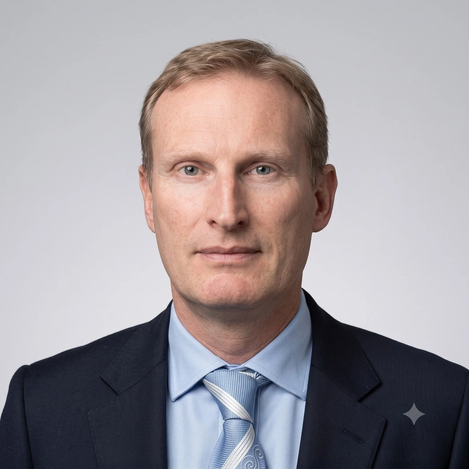 A professional headshot of a man in a suit and tie against a plain background.