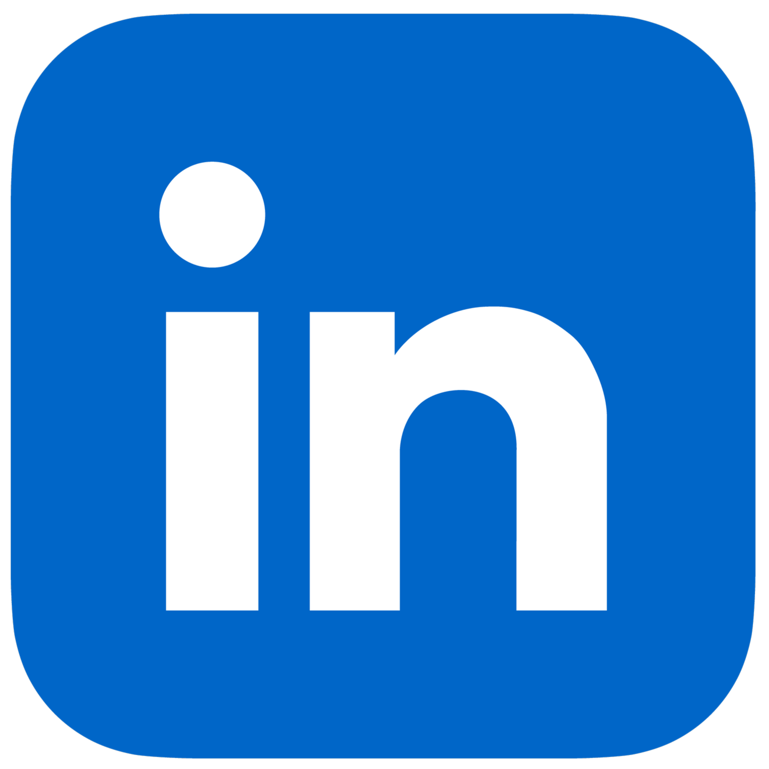 LinkedIn logo with white lowercase 'in' letters on a blue square background with rounded corners.
