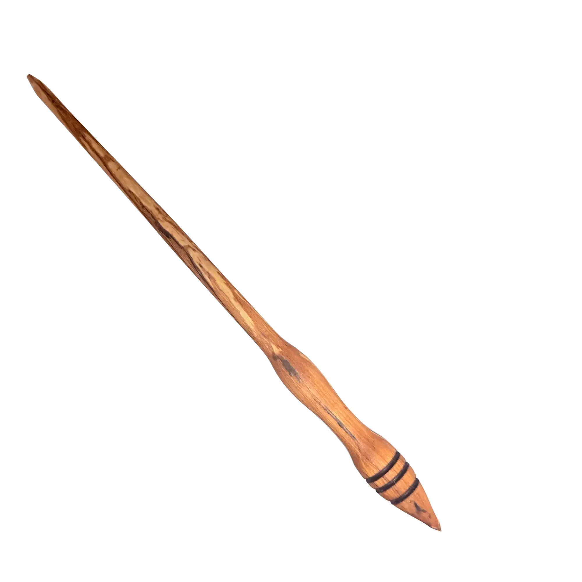 Hand turned apple wood support spindle designed for lace spinning, delicate fibers and fine yarn creation.