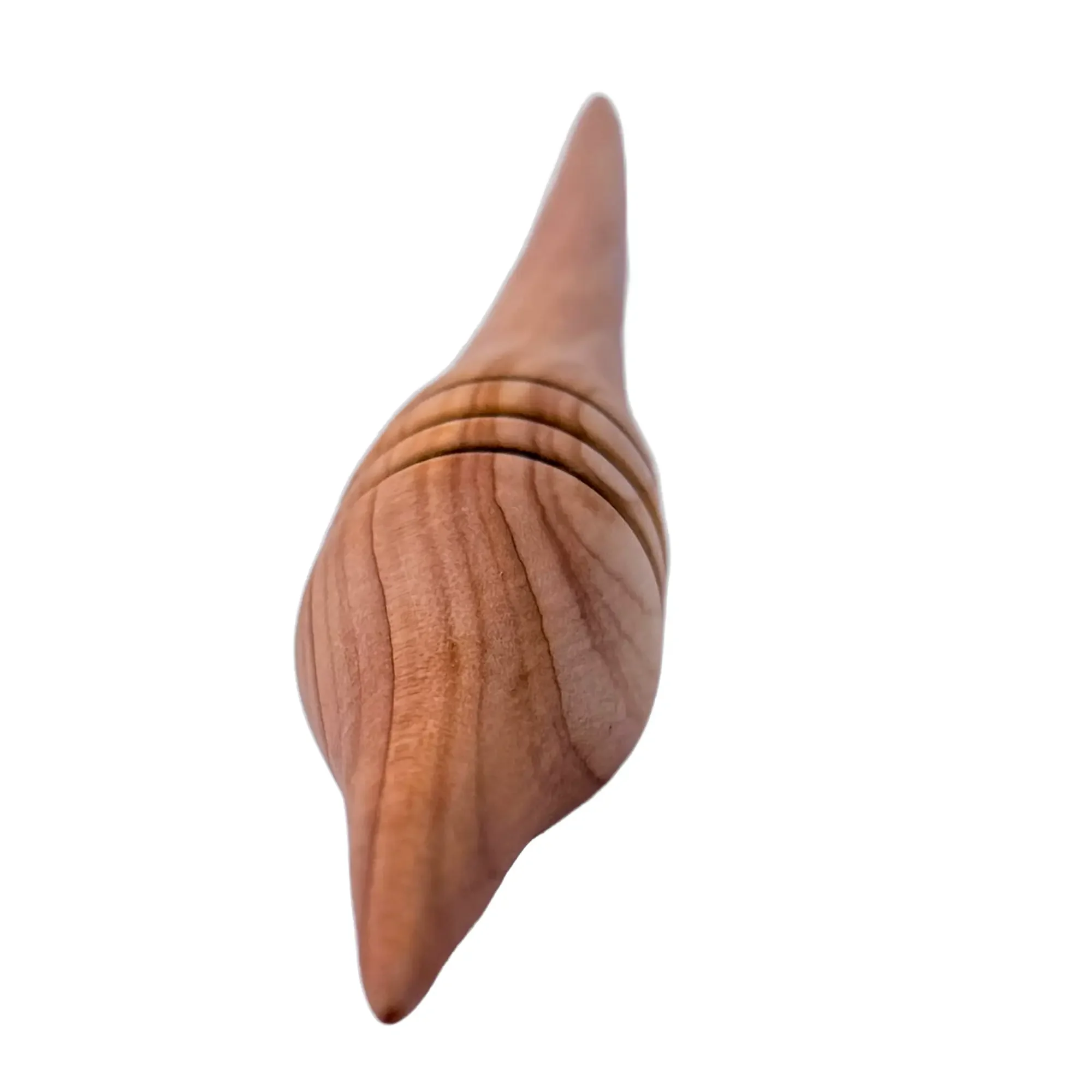 Detailed view of an Austrian juniper support spindle with decorative accent rings.