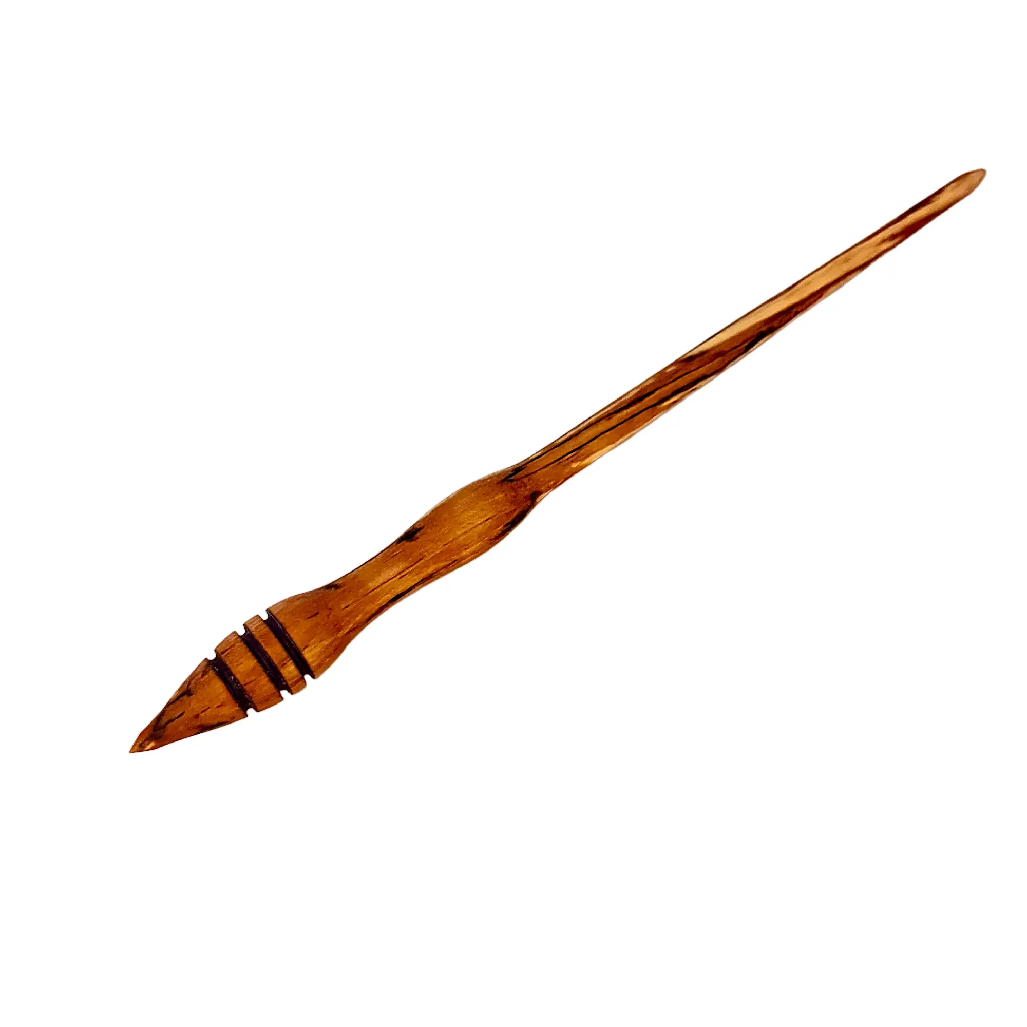 Moon-felled Austrian apple wood support spindle 11 g handcrafted for lace spinning and fine yarn creation.