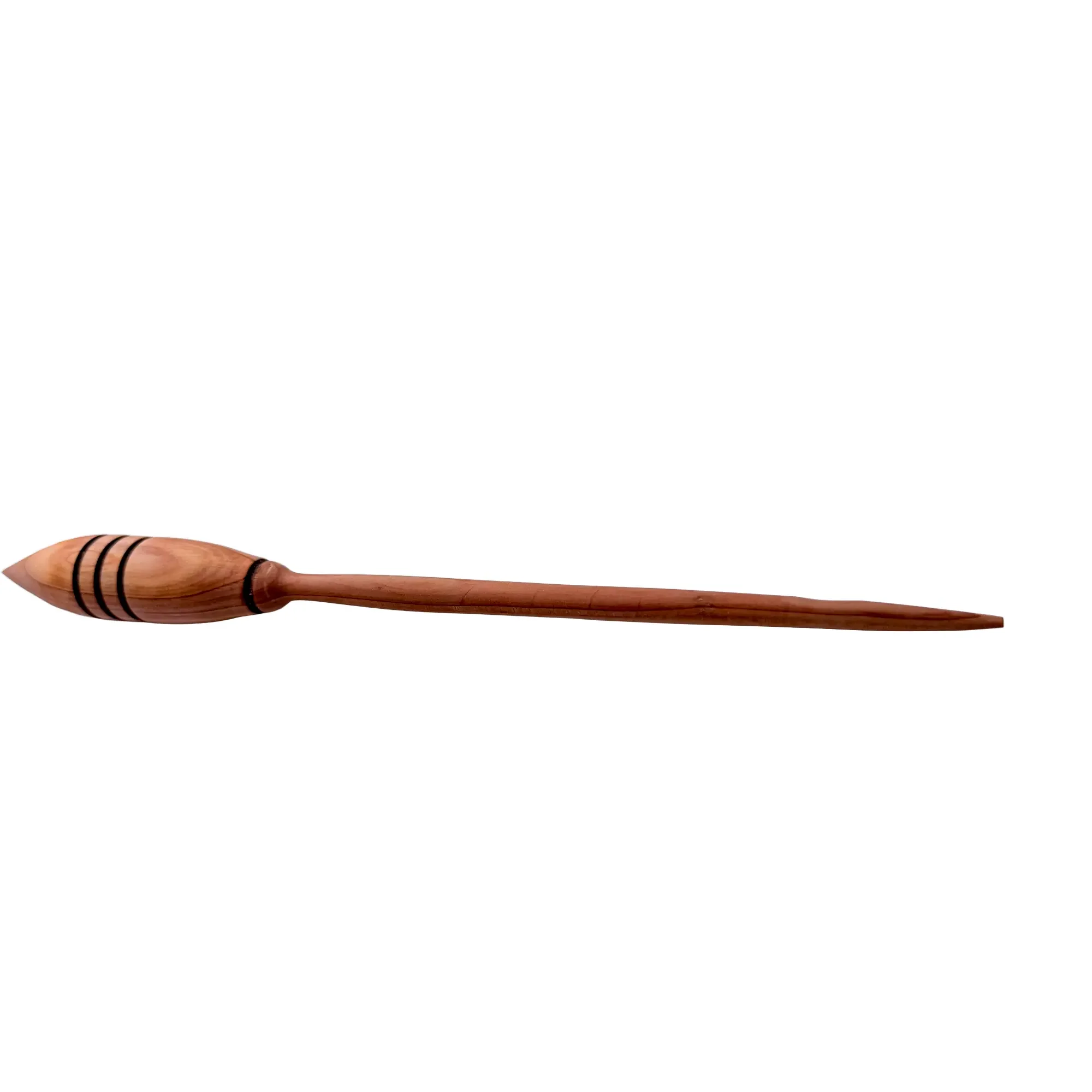 Side profile of a handcrafted support spindle highlighting the elegant shape and balanced design.