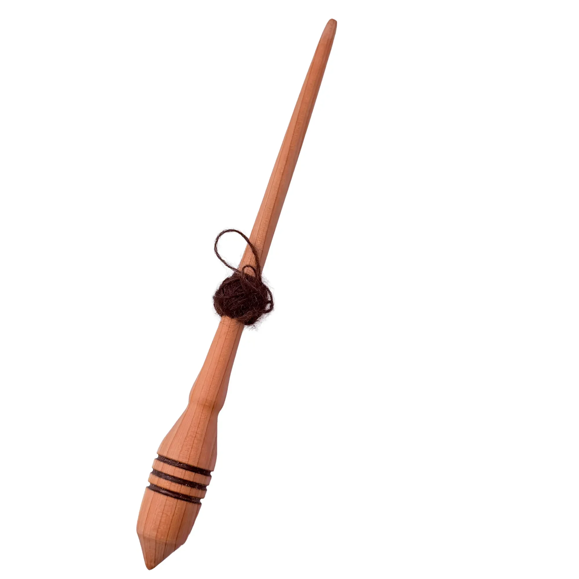 Handcrafted Austrian juniper support spindle with balanced design for fine yarn spinning.