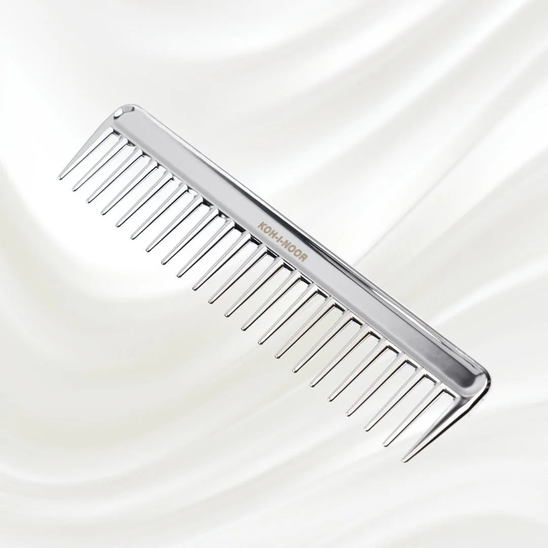 Metallic Wide Tooth Comb - Chrome & Gold Plated for Wet Hair Detangling