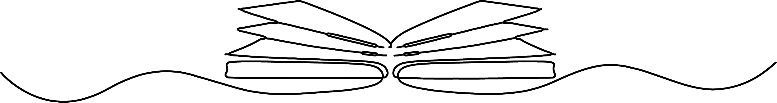 Line drawing of an open book with two smaller stacks of books below it, and wavy lines at the top and bottom.