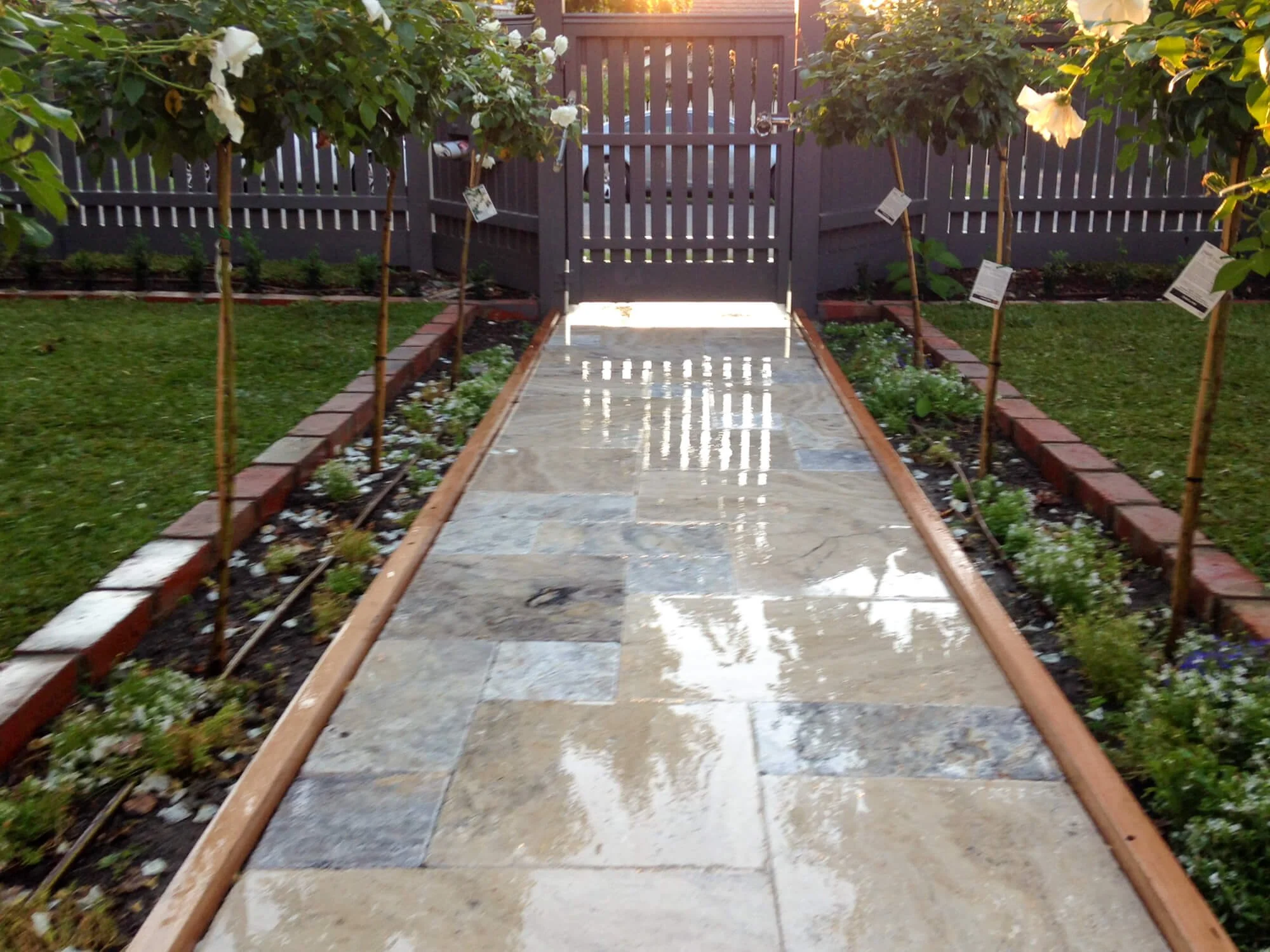 Canterbury front steps and travertine entry path