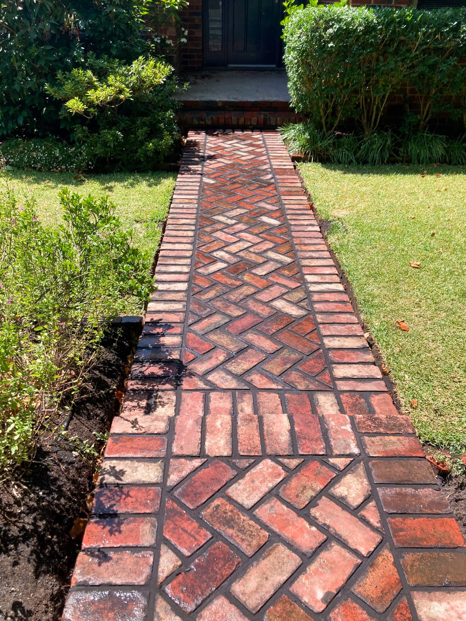 Retrofit front path in recycled red brick