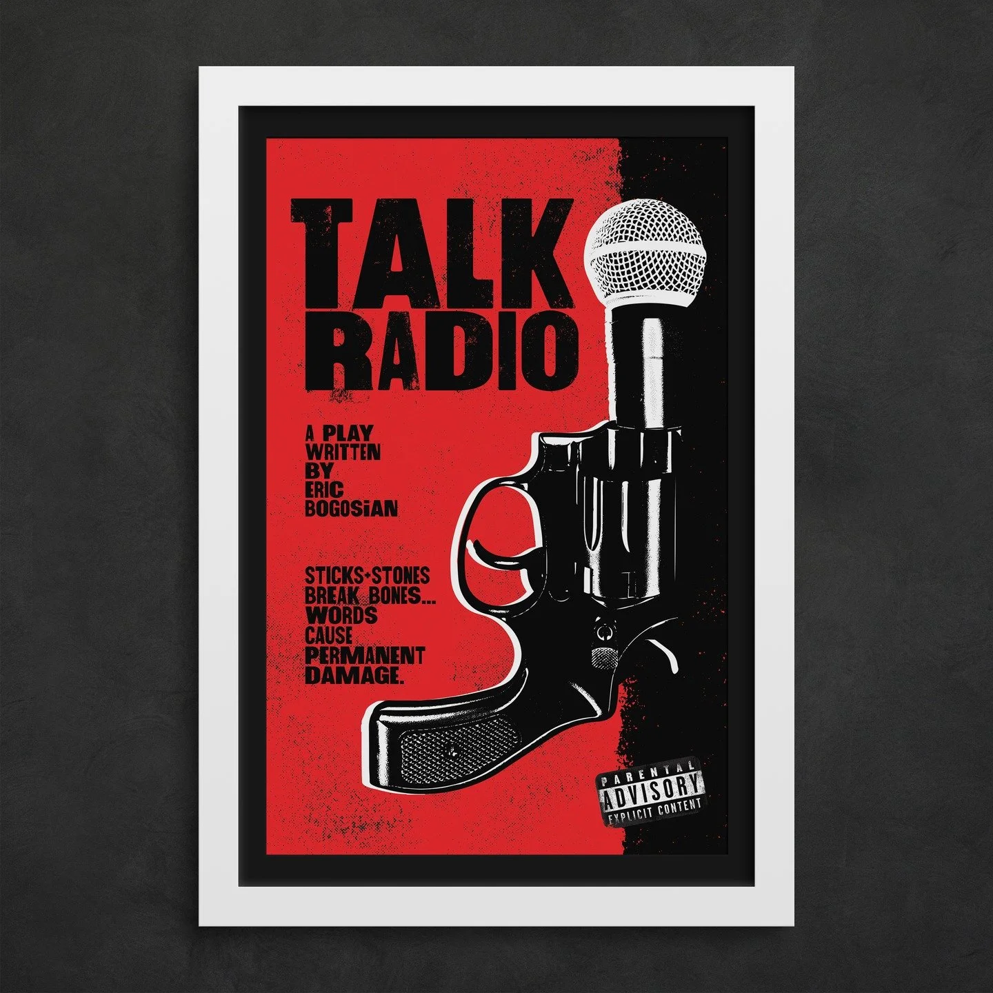 Poster design for Eric Bogosian's infamously aggressive play, TALK RADIO, which follows the life of shock rock radio host Barry Champlain as he aims to cause chaos amongst the callers that phone into his nightly radio program. He's as toxic in his re