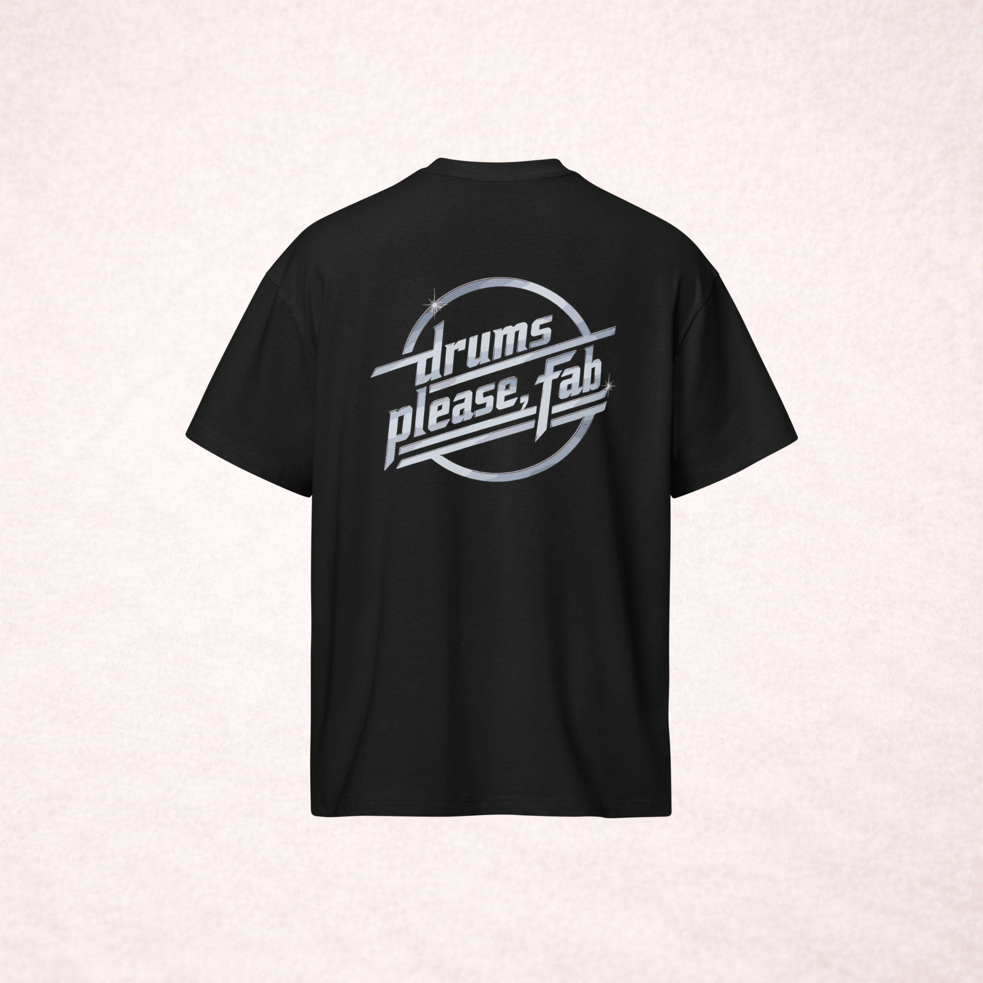 'Drums Please, Fab' Printed Back Graphic Oversized Relaxed Fit Boxy T-shirt