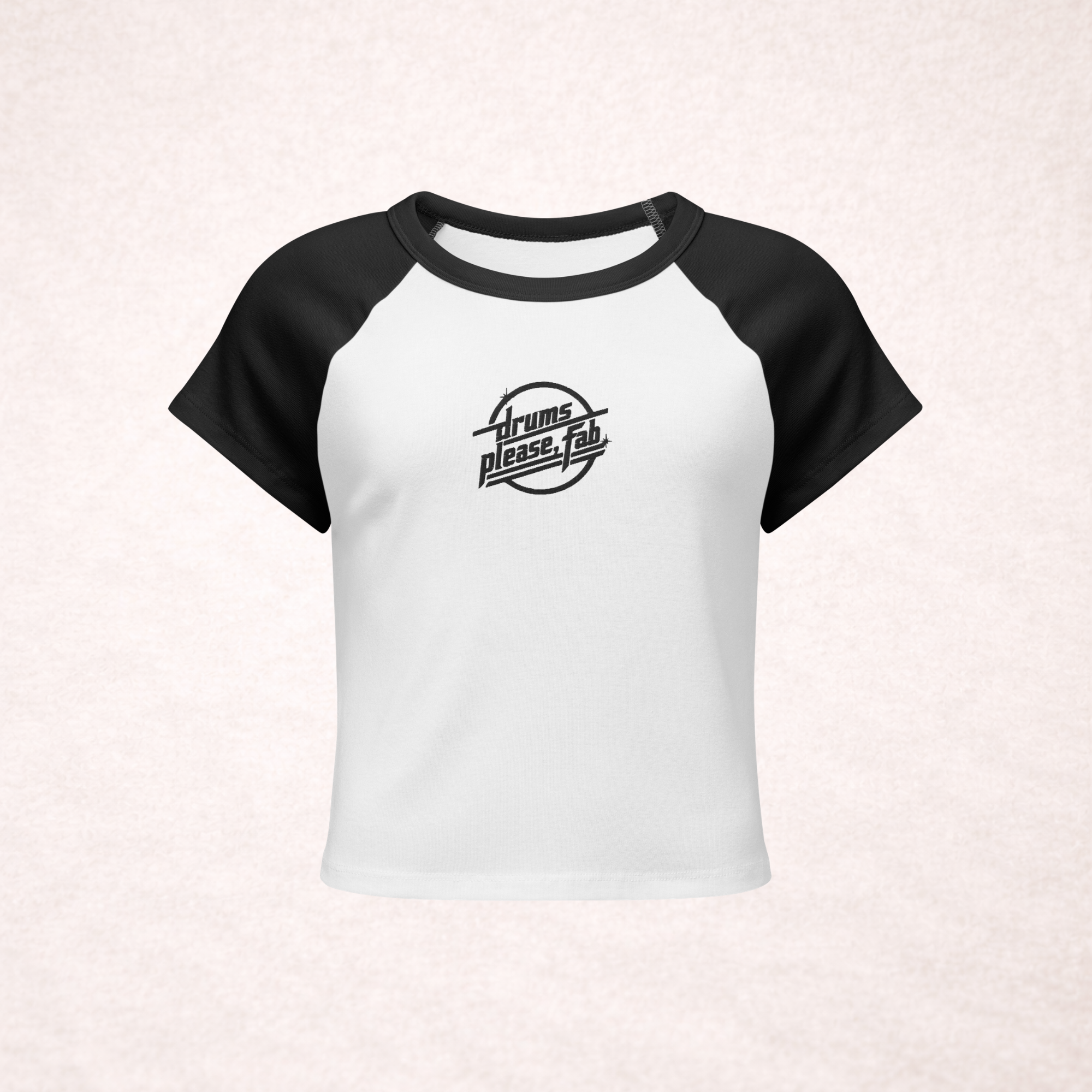 'Drums Please, Fab' Embroidered Micro Rib Raglan Baby Tee