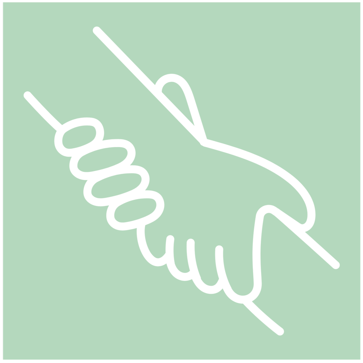 Outline of two hands holding a spring between them, representing connection or care.