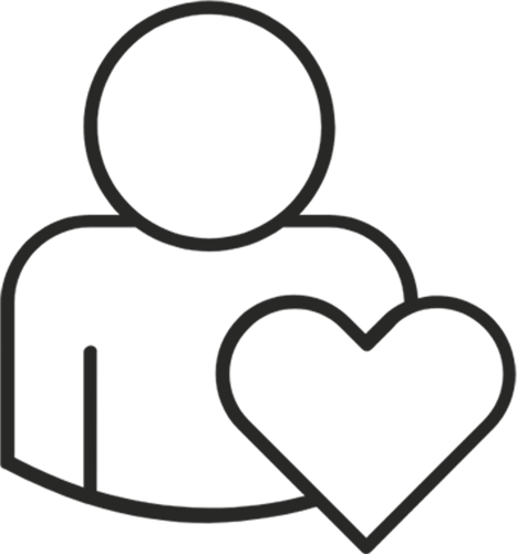Outline icon of a person with a heart symbol.