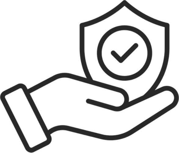 A hand holding a shield with a checkmark inside it, symbolizing protection or security.