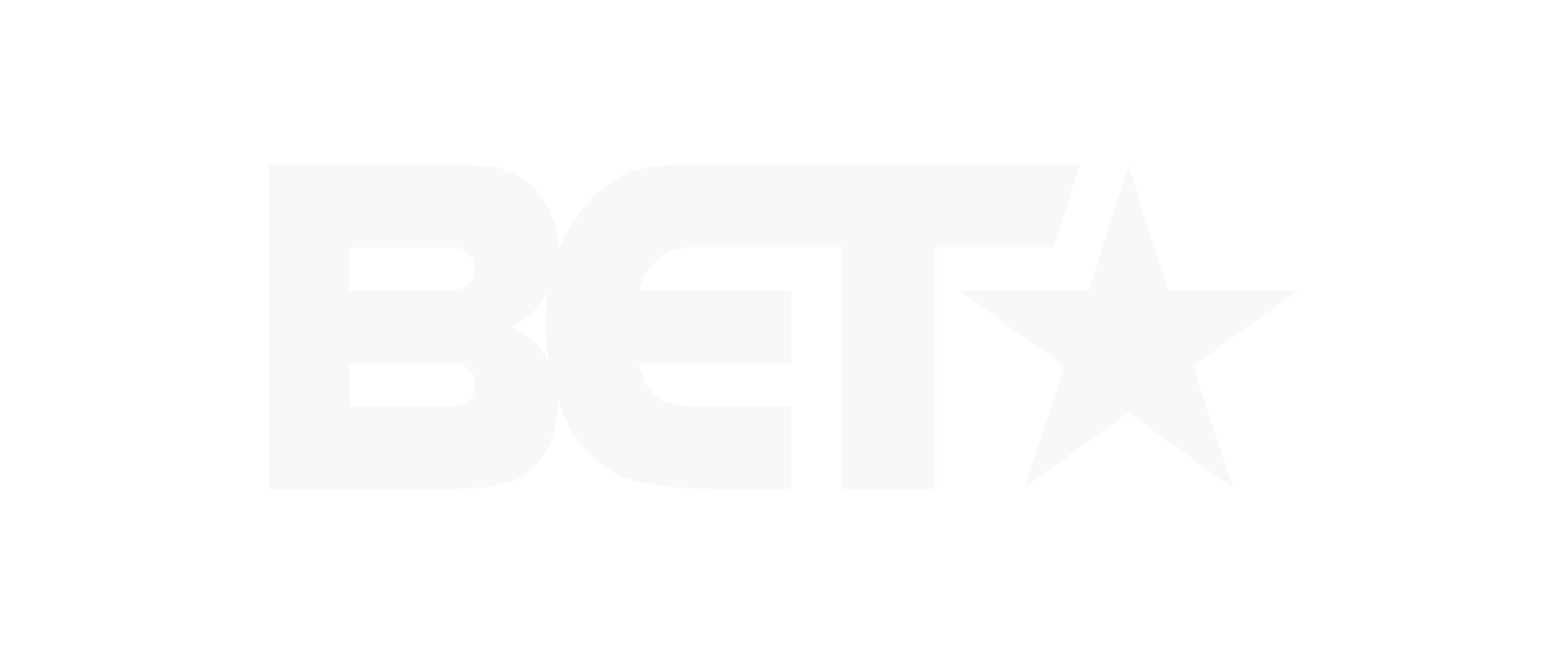 BET logo in white text with a star symbol on a black background.