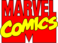 Marvel Comics logo with red background and yellow and black text